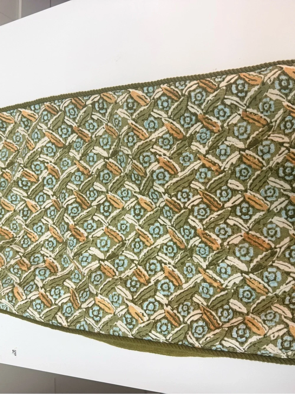 West Elm 12x21 Olive Floral Pattern Cotton Throw with Zipper